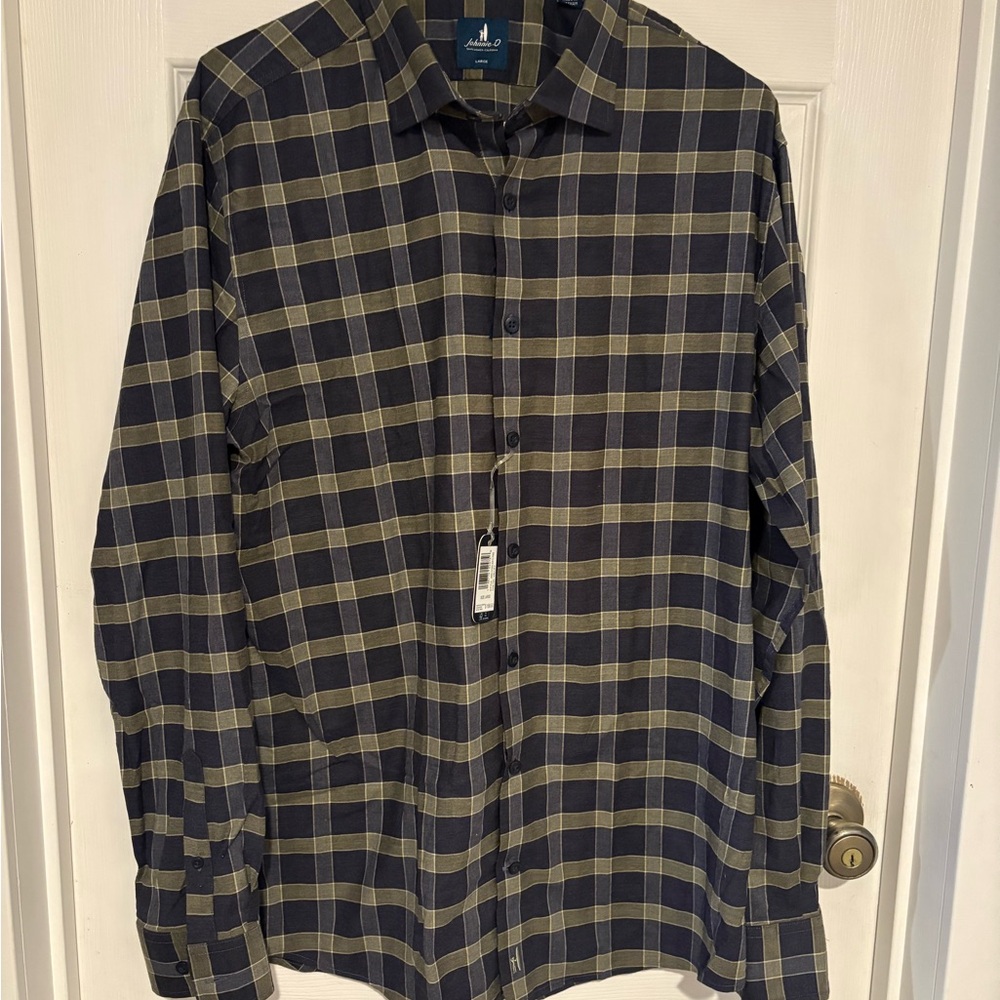 NWT Johnnie-O Plaid Shirt in Navy and Green
